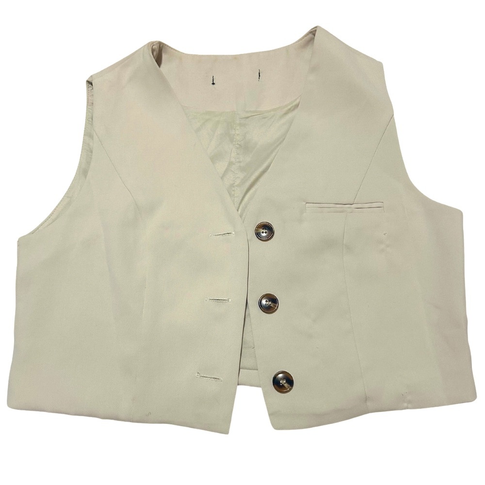 V-Neck Button Down Vest Top | Size S/M | Cream/ Taupe